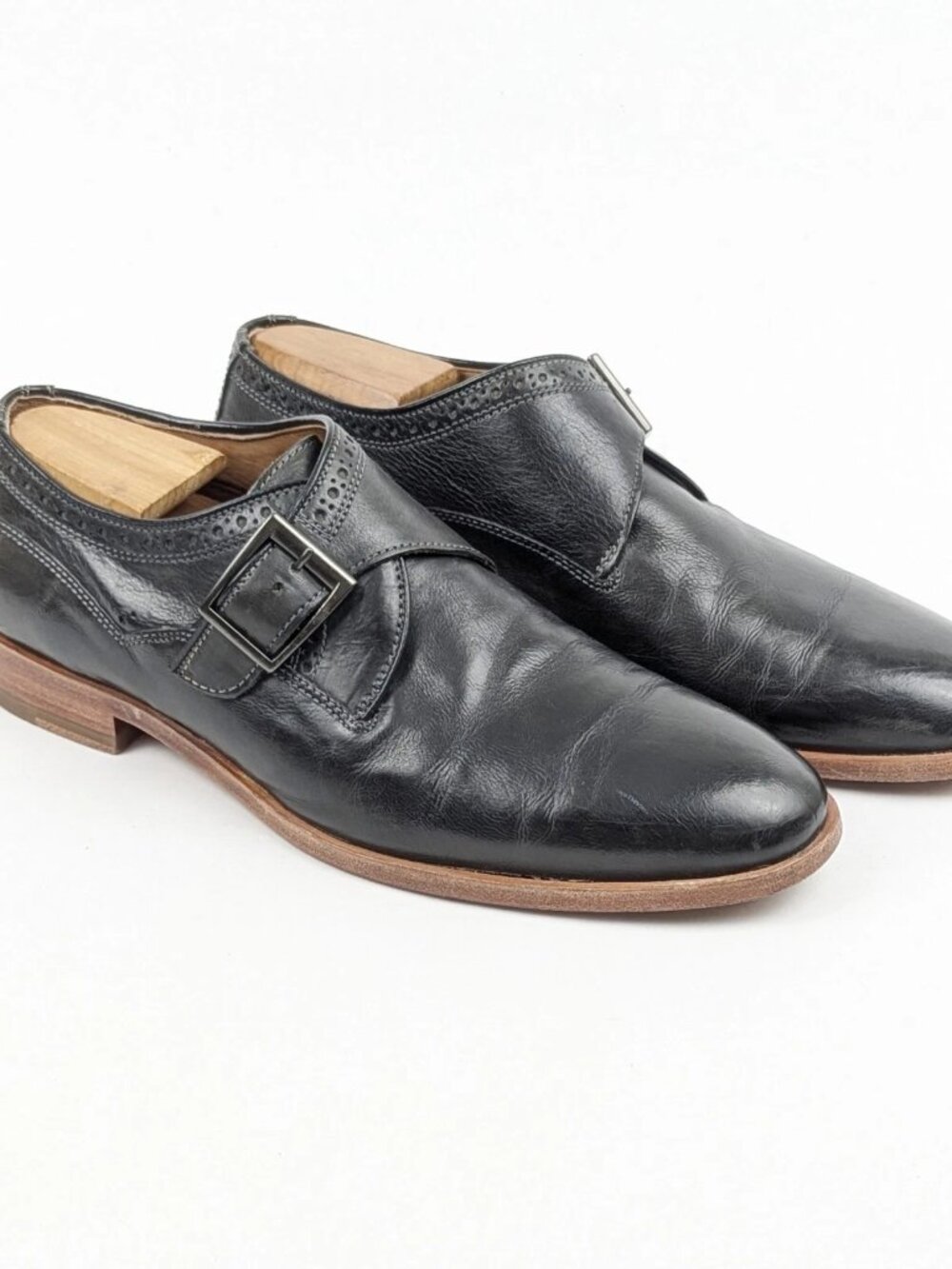Johnston & Murphy Mens Shoes Size 10 1/2 Monk Strap 10.5 Black Leather